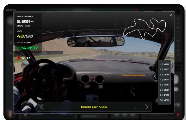 Inside car view on the tablet, with a live track map overlay