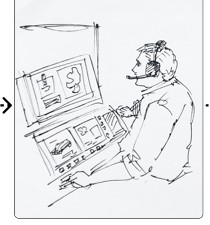 Sketch of race control coordinating over radio