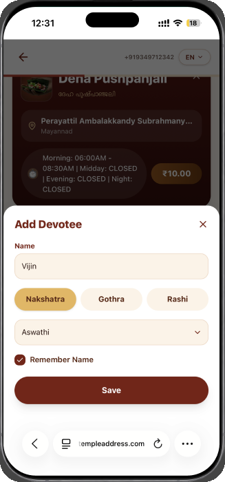 Add devotee with Nakshatra